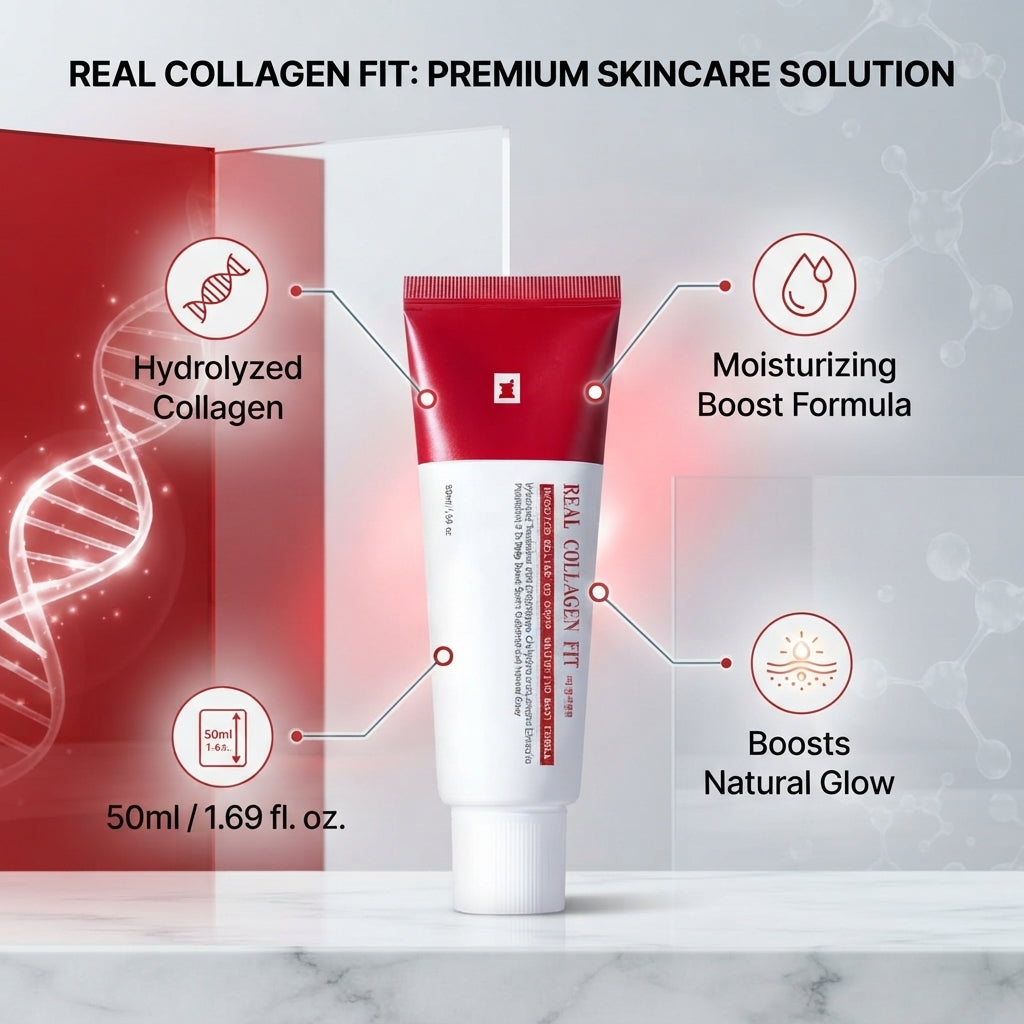 Real Collagen Fit Hydrolyzed Collagen Cream 50ml – Moisturizing Boost Facial Cream for Firm Glowing Skin Anti Aging Set
