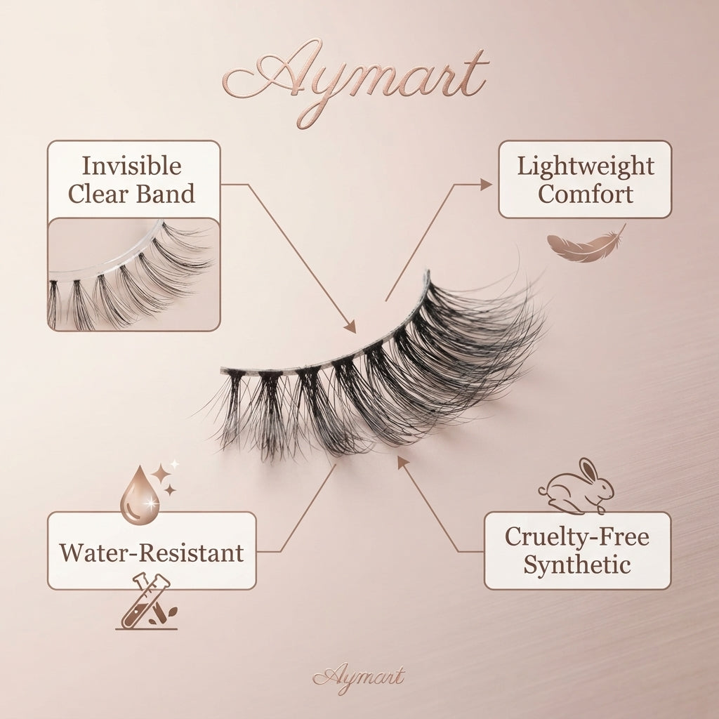 Aymart 10 Pairs Lower False Eyelashes – Wispy Natural Bottom Lashes with Clear Invisible Band for Manga Doll Eye Look