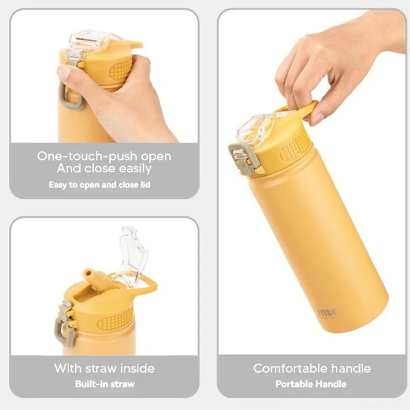 Thermos Bottle With Straw Stainless Steel Car Thermal Cup Sports Water Bottles Keeps Cold and Heat Thermal Mug